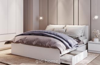 Кровать двуспальная с ящиками 1,6 м Симпл КР-17 Белый